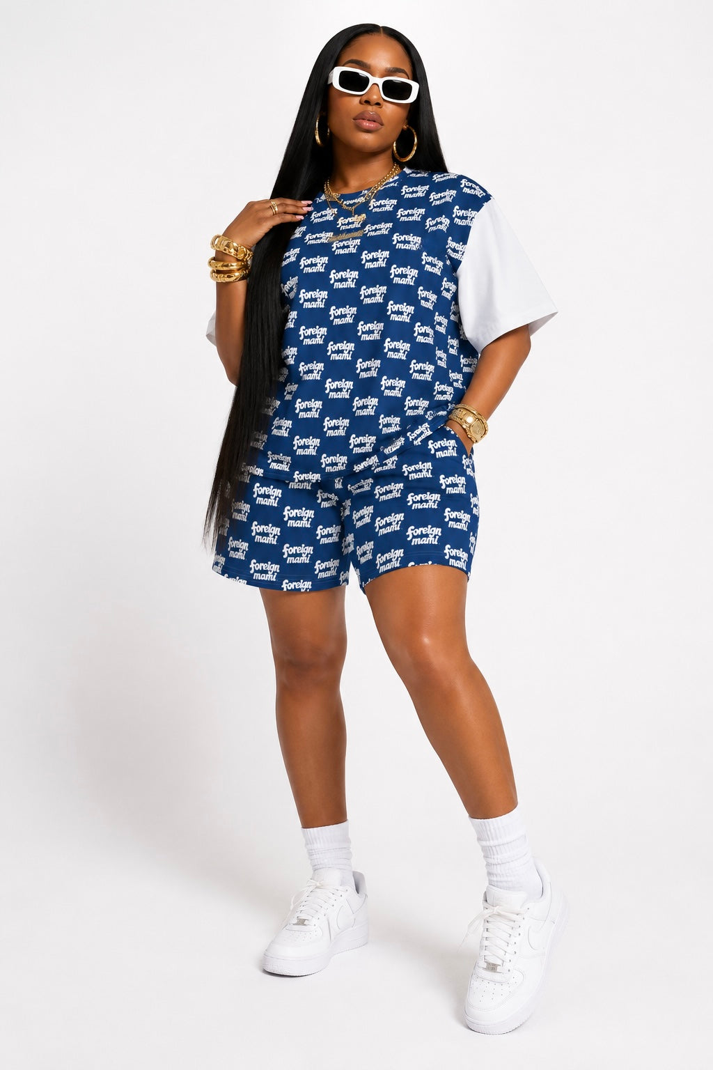 FM Denim Skies Oversized High Neck T-shirt