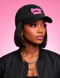 FM Black Signature Logo Distressed Dad Hat
