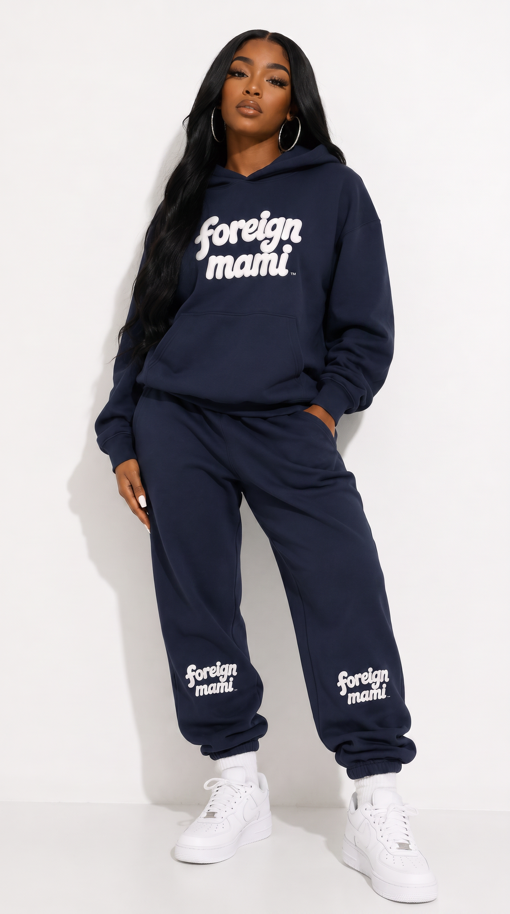 FM Navy White Logo Oversized Heavyweight Hoodie