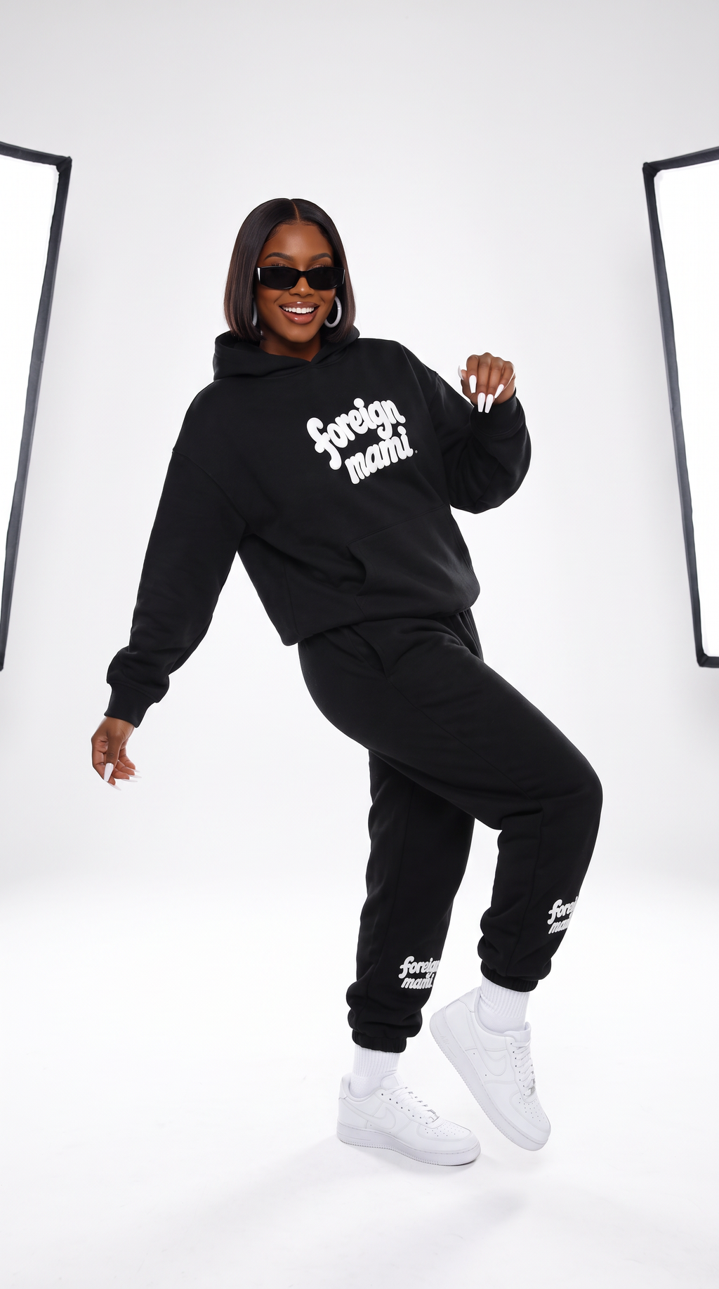 FM Black White Logo Oversized Heavyweight Hoodie