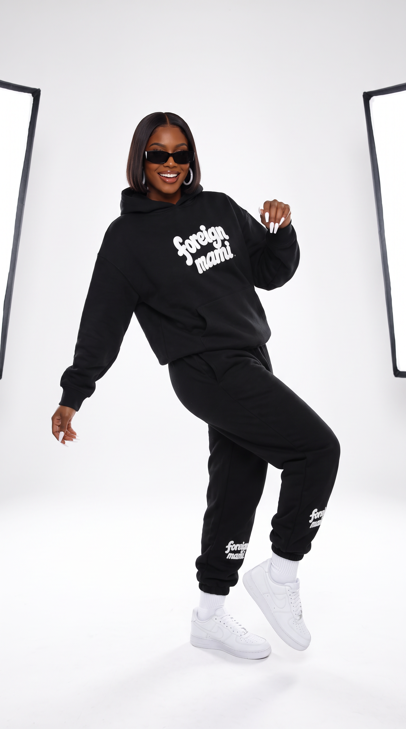 FM Black White Logo Oversized Heavyweight Hoodie